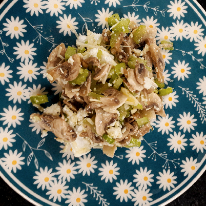 Salada de cogumelos, parmesão e mussarela de búfala
